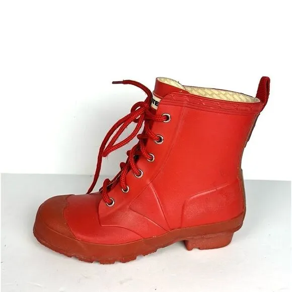 Hunter Kids Red Thurloe Rain Boots LaceUp US 2M 3F