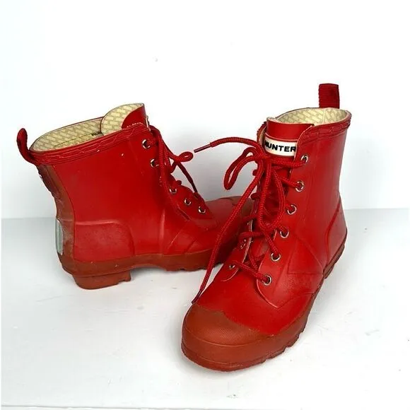 Hunter Kids Red Thurloe Rain Boots LaceUp US 2M 3F