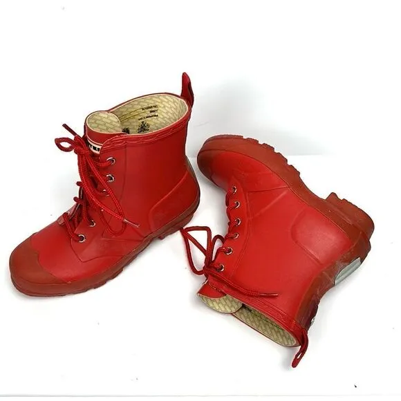 Hunter Kids Red Thurloe Rain Boots LaceUp US 2M 3F