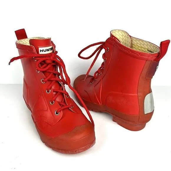 Hunter Kids Red Thurloe Rain Boots LaceUp US 2M 3F