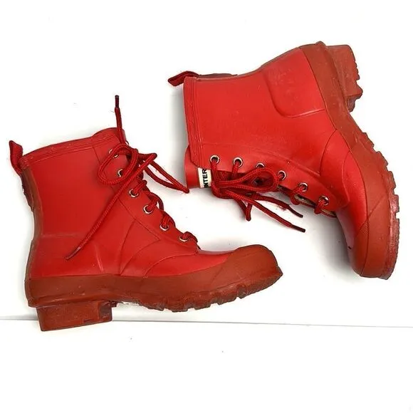 Hunter Kids Red Thurloe Rain Boots LaceUp US 2M 3F