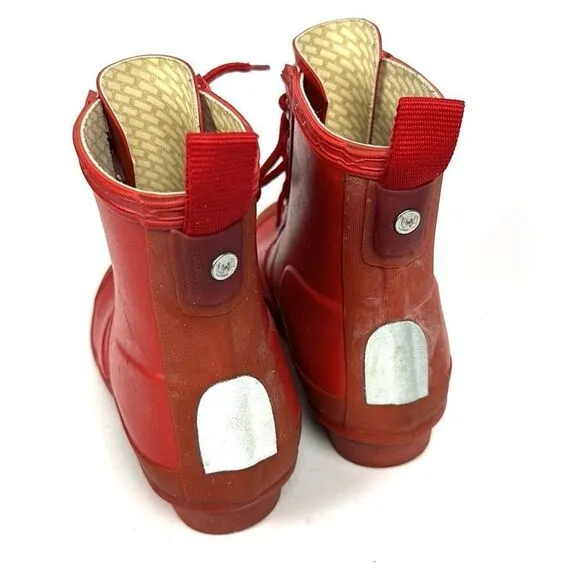 Hunter Kids Red Thurloe Rain Boots LaceUp US 2M 3F