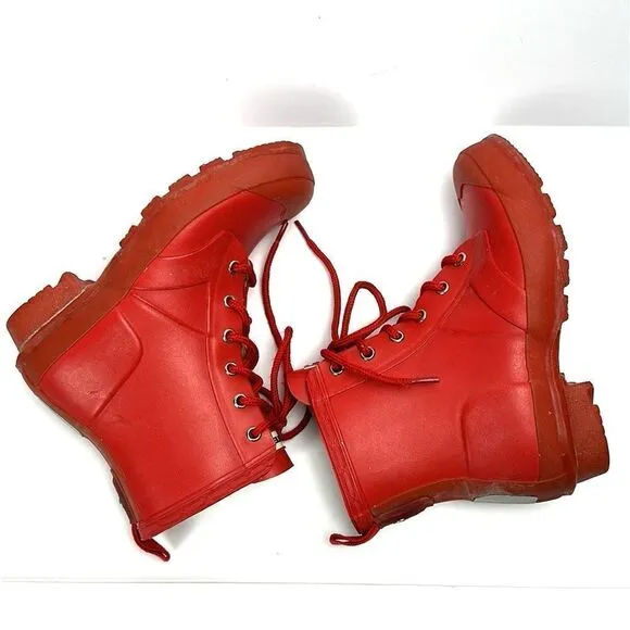Hunter Kids Red Thurloe Rain Boots LaceUp US 2M 3F