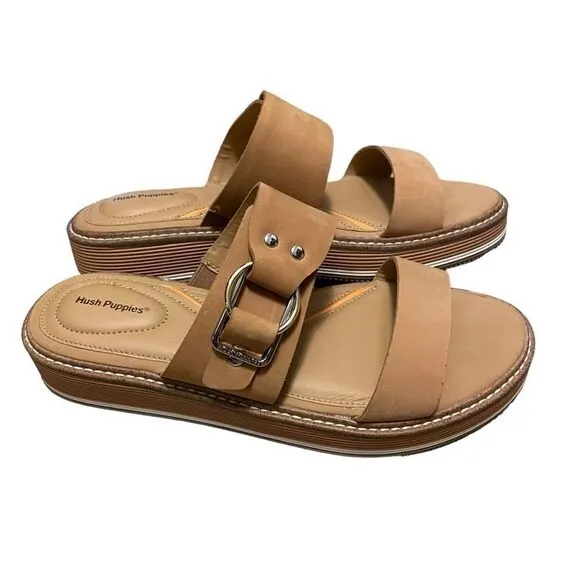 Hush Puppies Malti Bounce Leather Sandals Tan Size 8 NEW