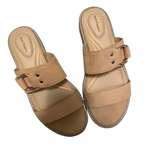 Hush Puppies Malti Bounce Leather Sandals Tan Size 8 NEW