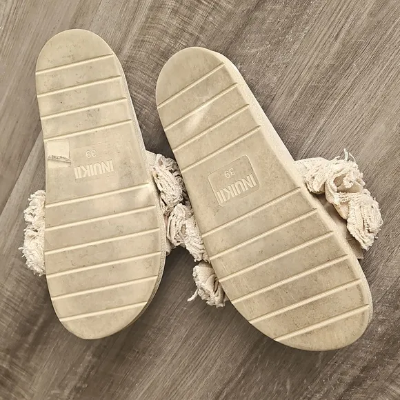 Inuikii Fringe Slide Sandals in Cream Size 39