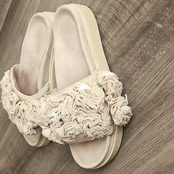 Inuikii Fringe Slide Sandals in Cream Size 39