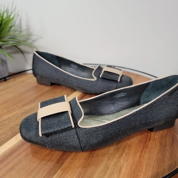 Isaac Mizrahi Linen Bow Front Square Toe Flats Size 6.5
