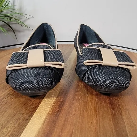 Isaac Mizrahi Linen Bow Front Square Toe Flats Size 6.5