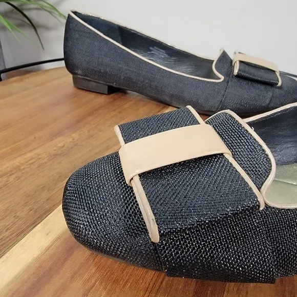Isaac Mizrahi Linen Bow Front Square Toe Flats Size 6.5