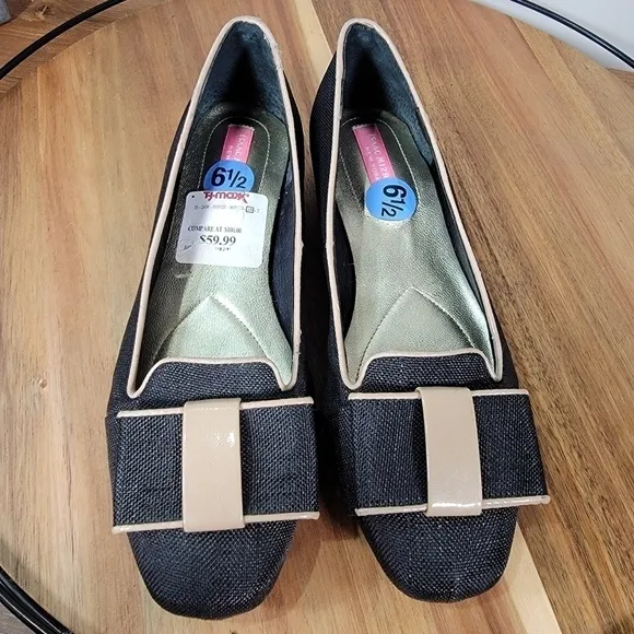 Isaac Mizrahi Linen Bow Front Square Toe Flats Size 6.5