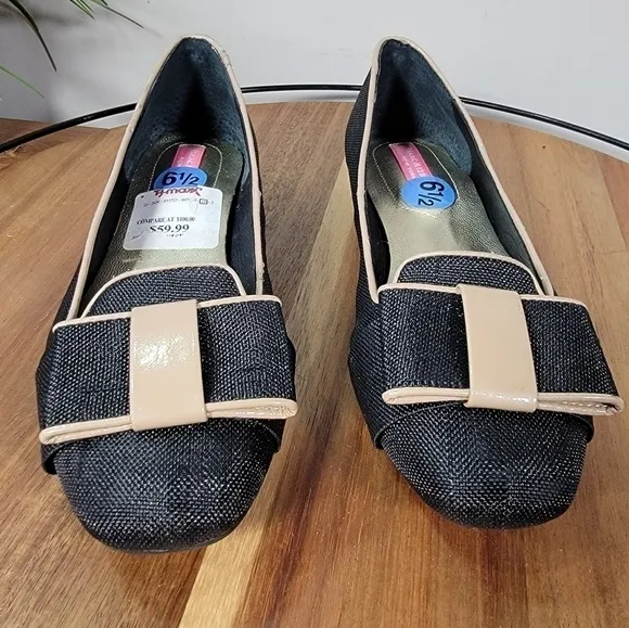 Isaac Mizrahi Linen Bow Front Square Toe Flats Size 6.5