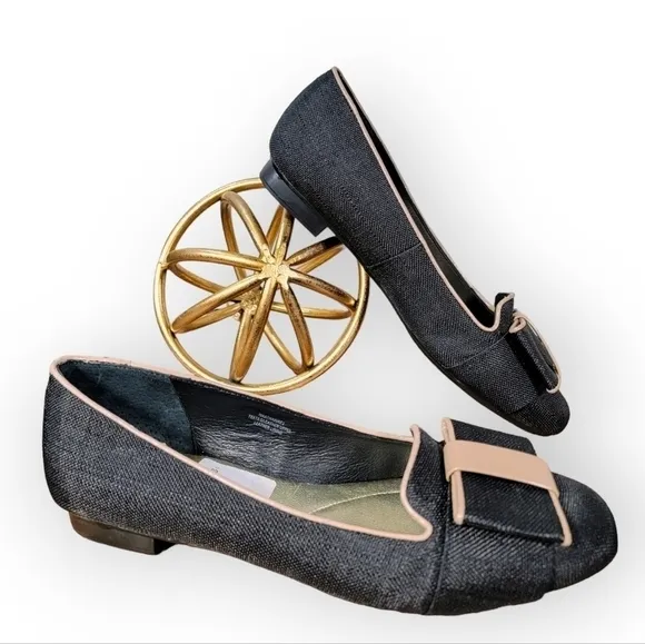 Isaac Mizrahi Linen Bow Front Square Toe Flats Size 6.5