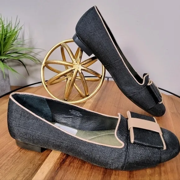 Isaac Mizrahi Linen Bow Front Square Toe Flats Size 6.5