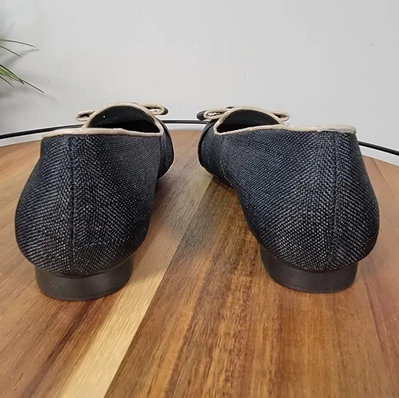 Isaac Mizrahi Linen Bow Front Square Toe Flats Size 6.5