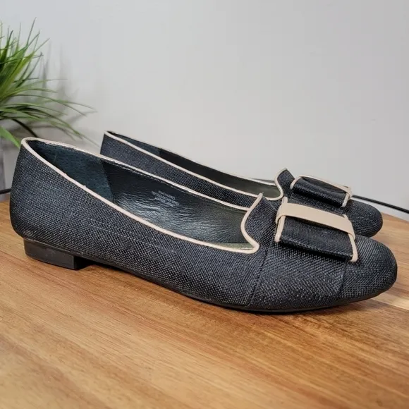 Isaac Mizrahi Linen Bow Front Square Toe Flats Size 6.5