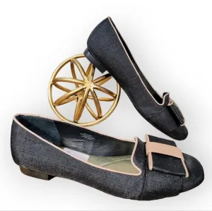 Isaac Mizrahi Linen Bow Front Square Toe Flats Size 6.5