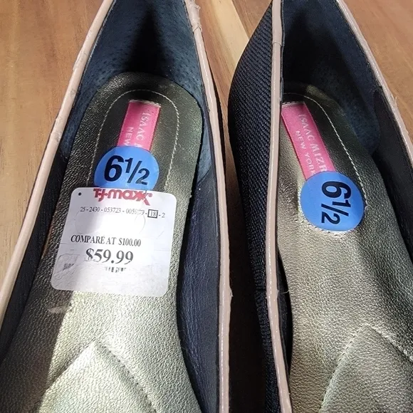 Isaac Mizrahi Linen Bow Front Square Toe Flats Size 6.5