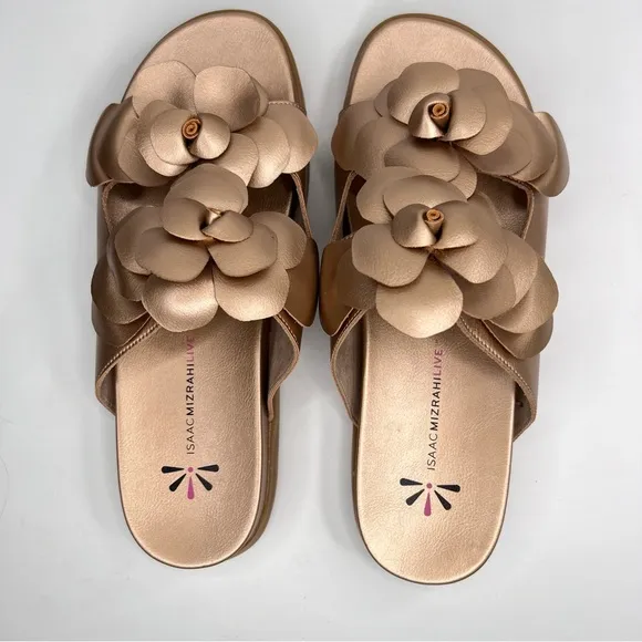 Isaac Mizrahi Live Rose Gold Flower Cut Slide On Sandals Size 10