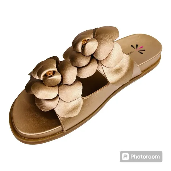 Isaac Mizrahi Live Rose Gold Flower Cut Slide On Sandals Size 10