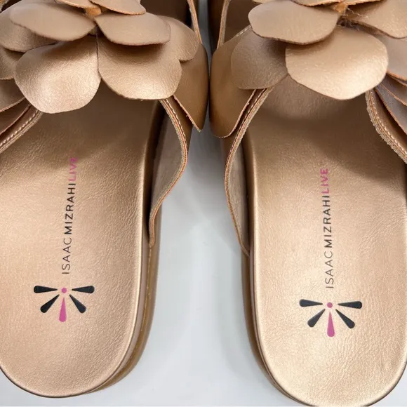 Isaac Mizrahi Live Rose Gold Flower Cut Slide On Sandals Size 10