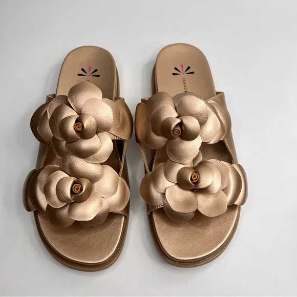 Isaac Mizrahi Live Rose Gold Flower Cut Slide On Sandals Size 10