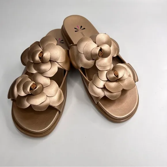 Isaac Mizrahi Live Rose Gold Flower Cut Slide On Sandals Size 10
