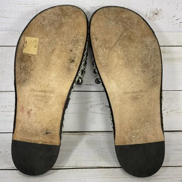 Isabel Marant Black Beige Enki Straw Slide Sandals Womens Size 38 US Size 7