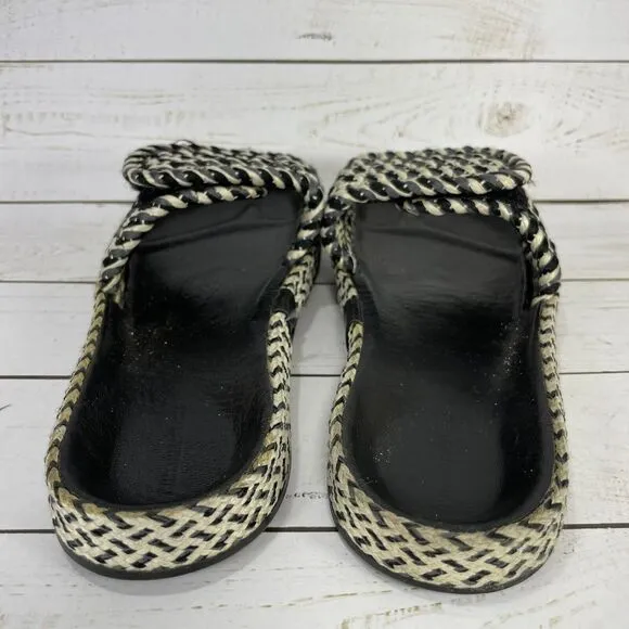 Isabel Marant Black Beige Enki Straw Slide Sandals Womens Size 38 US Size 7