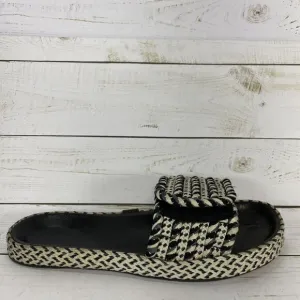 Isabel Marant Black Beige Enki Straw Slide Sandals Womens Size 38 US Size 7