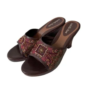 Isabella Fiore Blaze Beaded Wooden Heeled Slide Sandals Womens Size 10.5