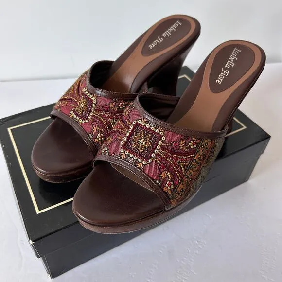 Isabella Fiore Blaze Beaded Wooden Heeled Slide Sandals Womens Size 10.5