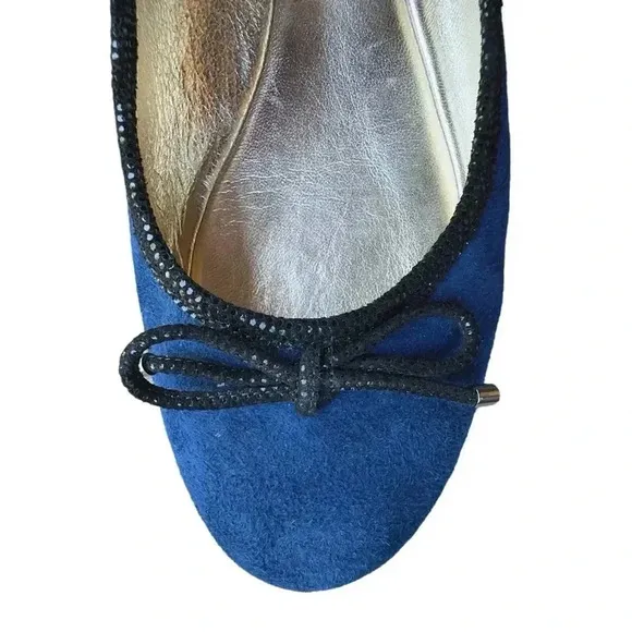 ITALIAN LEATHER BALLET FLAT NAVY BLUE SUEDE BOW | SIZE: 37 (EU)