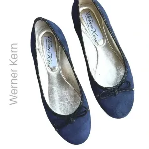 ITALIAN LEATHER BALLET FLAT NAVY BLUE SUEDE BOW | SIZE: 37 (EU)