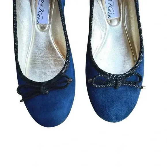 ITALIAN LEATHER BALLET FLAT NAVY BLUE SUEDE BOW | SIZE: 37 (EU)