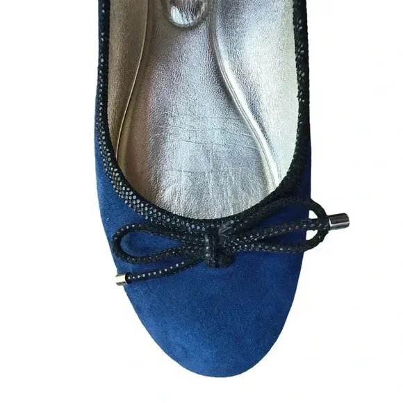 ITALIAN LEATHER BALLET FLAT NAVY BLUE SUEDE BOW | SIZE: 37 (EU)