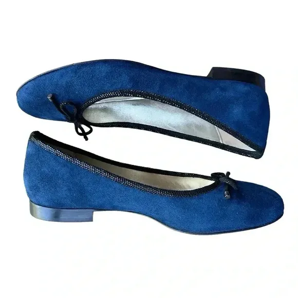 ITALIAN LEATHER BALLET FLAT NAVY BLUE SUEDE BOW | SIZE: 37 (EU)