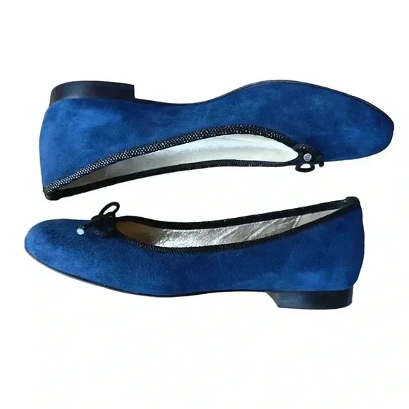 ITALIAN LEATHER BALLET FLAT NAVY BLUE SUEDE BOW | SIZE: 37 (EU)