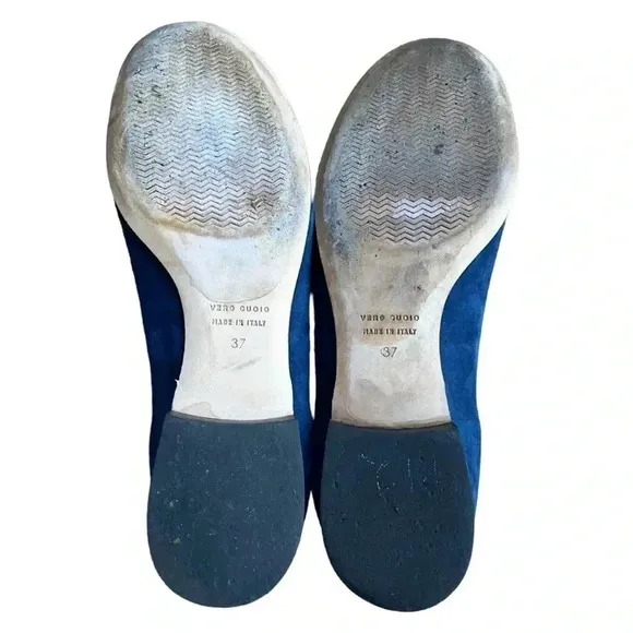 ITALIAN LEATHER BALLET FLAT NAVY BLUE SUEDE BOW | SIZE: 37 (EU)