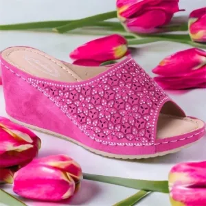 Italina Bright Pink Slide In Wedge Heeled Comfort Mule