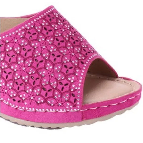Italina Bright Pink Slide In Wedge Heeled Comfort Mule