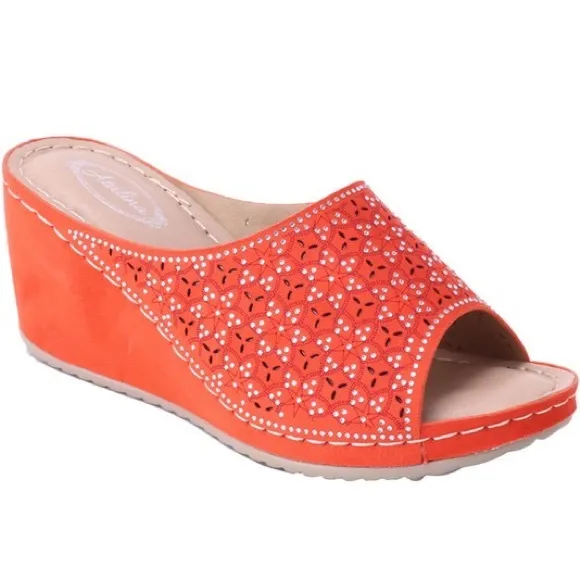 Italina Bright Pink Slide In Wedge Heeled Comfort Mule