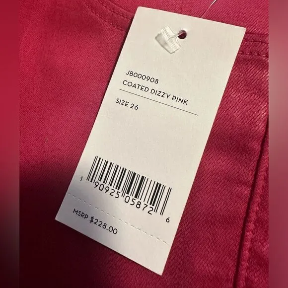 J Brand Alana High Rise Cropped Coated Dizzy Pink Jeans size 26 NWT