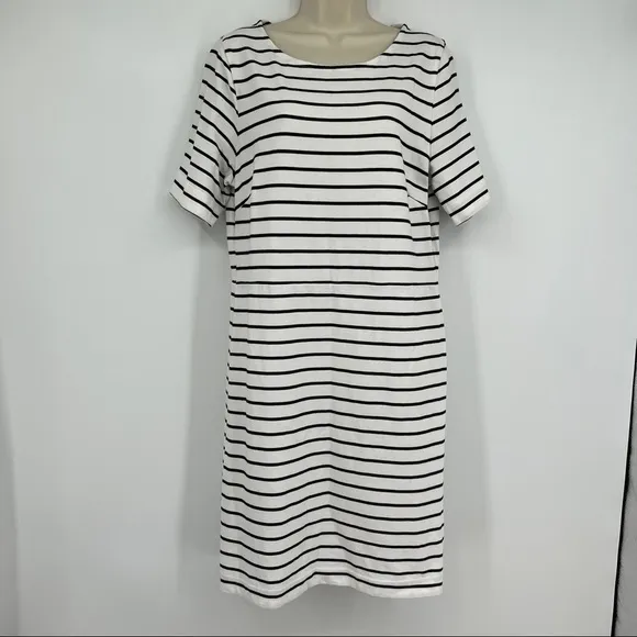 J by J. Crew Striped Cotton Short Sleeves Roundneck Straight Hem Shirt Dress