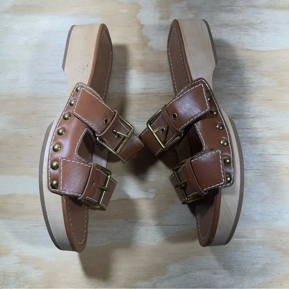 J Crew Brown Leather Double Buckle Strap Sandals Women’s Size 7.5