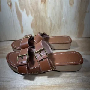 J Crew Brown Leather Double Buckle Strap Sandals Women’s Size 7.5