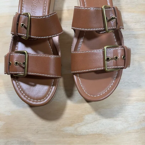 J Crew Brown Leather Double Buckle Strap Sandals Women’s Size 7.5