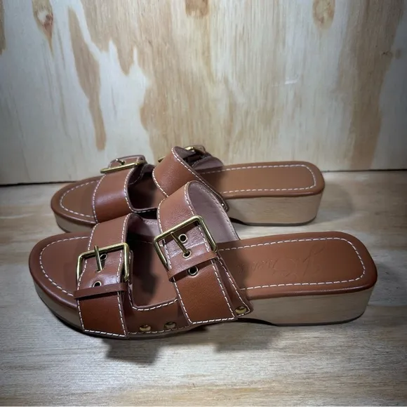 J Crew Brown Leather Double Buckle Strap Sandals Women’s Size 7.5