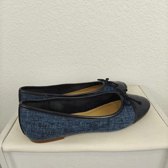 J. Crew Factory Tweed Navy Blue Bow Slip On Ballet Flats Women's Size 7