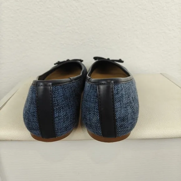 J. Crew Factory Tweed Navy Blue Bow Slip On Ballet Flats Women's Size 7